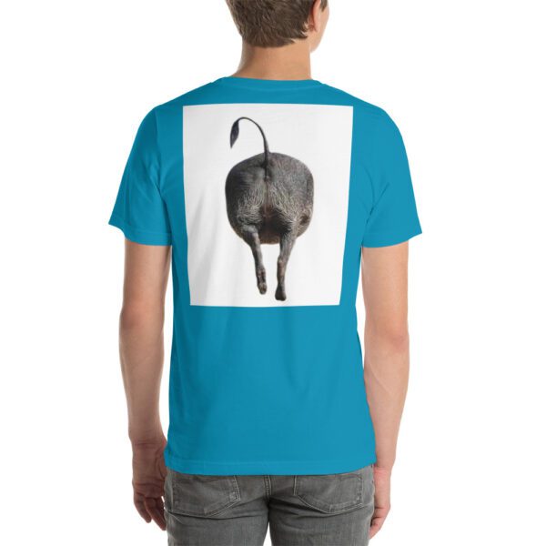 A man wearing a t-shirt with an image of a cat.