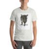 A man wearing a t-shirt with a picture of a dog.