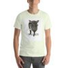 A man wearing a t-shirt with a picture of a dog.
