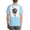 A man wearing a t-shirt with an image of a cat.