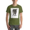 A man wearing a t-shirt with an image of a dog.