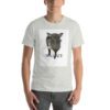 A man wearing a t-shirt with a picture of a dog.