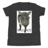 A black and white photo of a zebra with the word wallace below it.