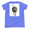 A blue shirt with a picture of a cat.