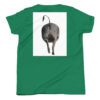 A green shirt with an image of a dog.