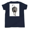 A black shirt with a picture of a cat on it.