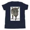 A black and white photo of a zebra with the word wallace below it.