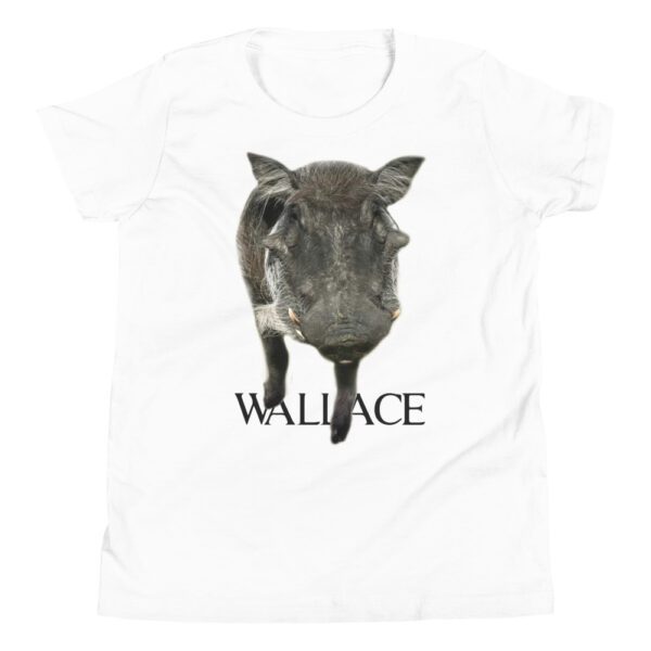 A white t-shirt with a picture of a wild boar.