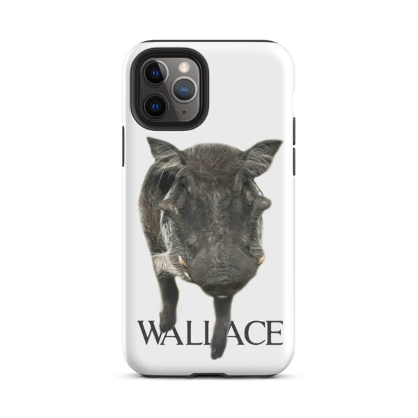 A black and white picture of a boar with the name wallace on it.