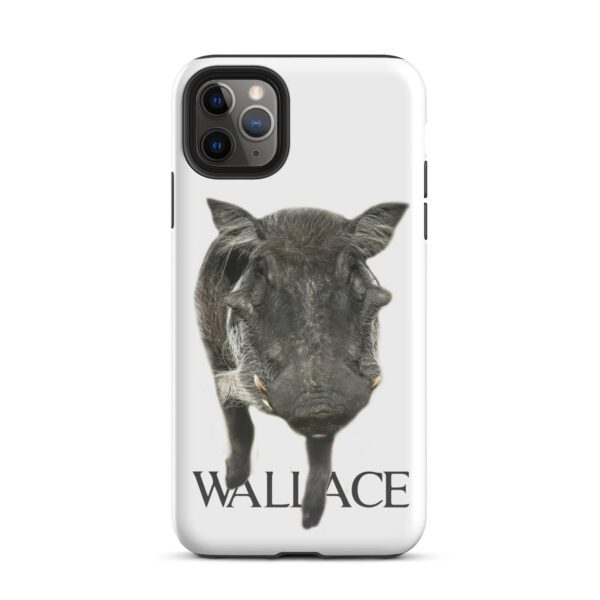 A black and white photo of a zebra with the name wallace on it.