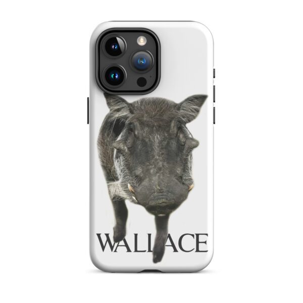 A zebra with the name wallace on it's back.