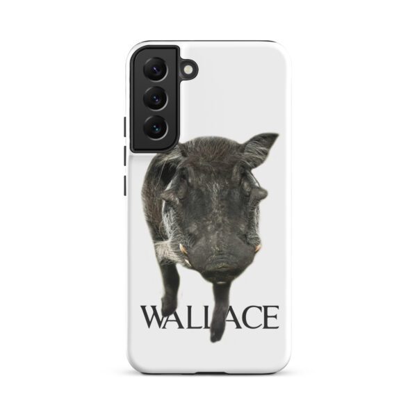 A black and white cow with name wallace