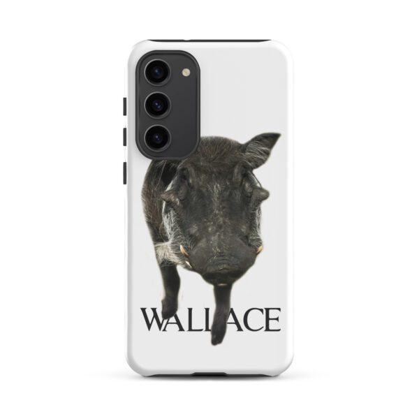A black and white picture of a cow with the name wallace on it.
